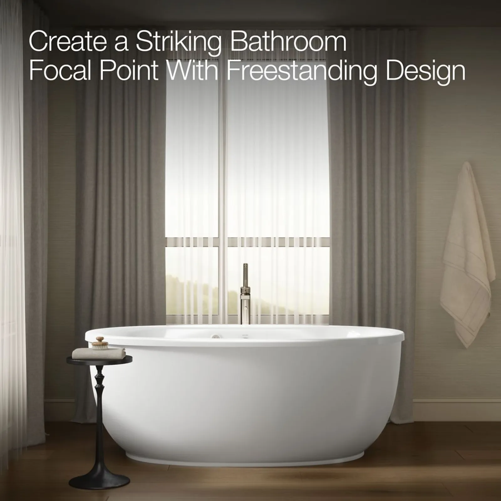 65-1/2" x 35-1/2" oval freestanding Heated BubbleMassage™ air bath with fluted shroud^Kohler New