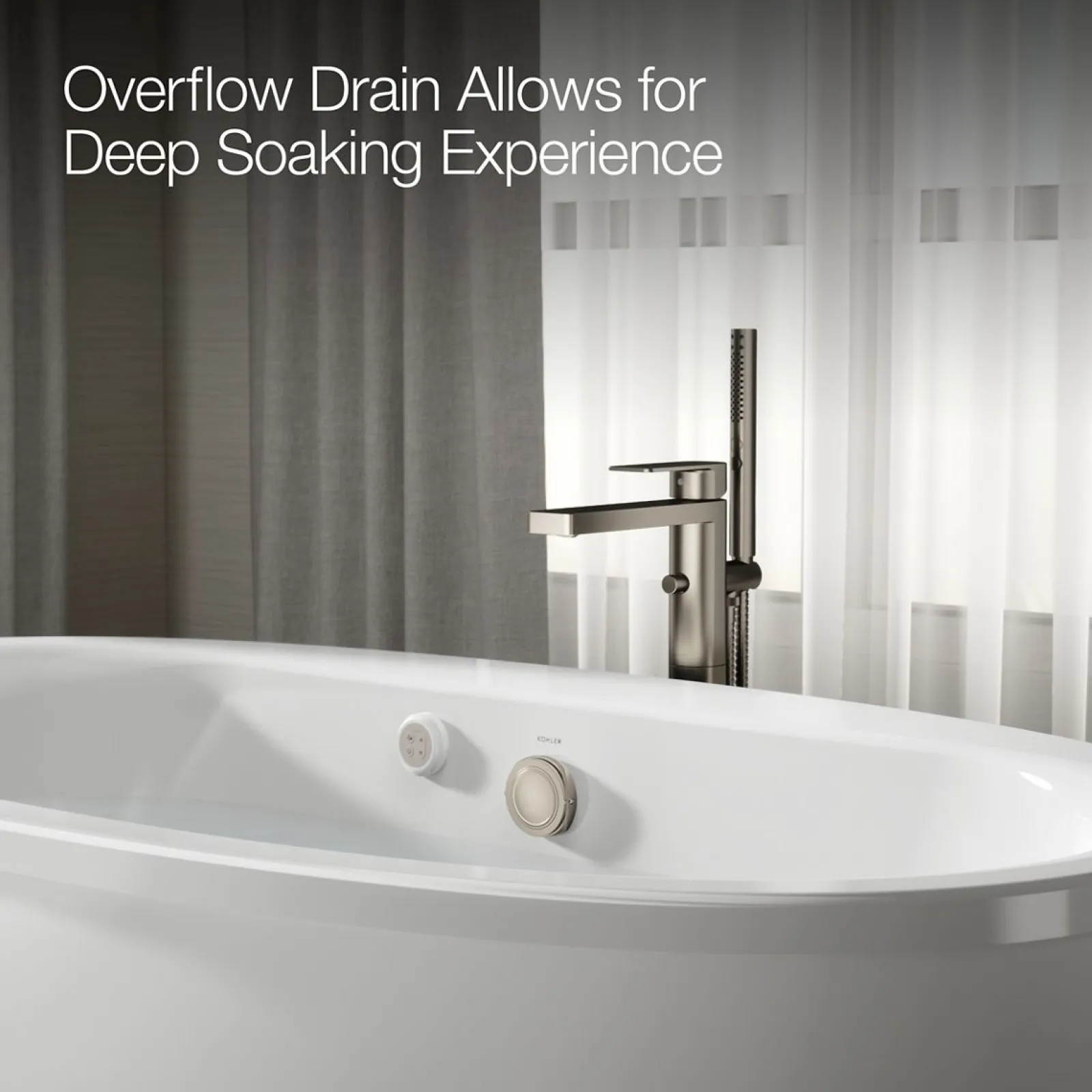 65-1/2" x 35-1/2" oval freestanding Heated BubbleMassage™ air bath with fluted shroud^Kohler New
